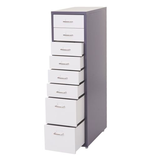 Caisson à Tiroirs Armoire D Bureau 110x28x41 Cm 8 Tiroirs En Acier Gris Foncé Blanc 04_0008258