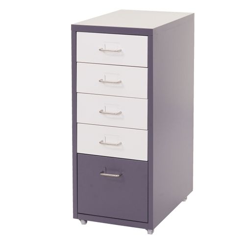 Caisson à Tiroirs Armoire De Bureau 69x28x41 Cm 5 Tiroirs En Acier Gris Foncé Blanc 04_0008259