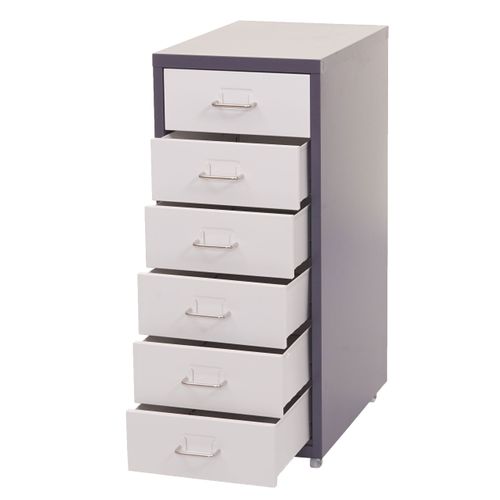 Caisson à Tiroirs Armoire De Bureau 69x28x41 Cm 6 Tiroirs En Acier Gris Foncé Blanc 04_0008260