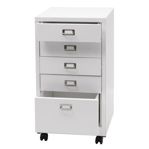 Armoire De Bureau Caisson à Tiroirs En Acier Laminé à Froid Blanc 75 X 40 X 41 Cm 5 Tiroirs 04_000