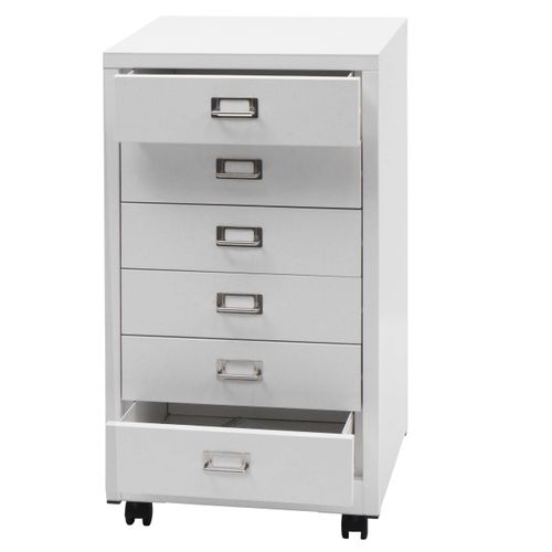 Caisson à Tiroirs Armoire De Bureau 75 X 40 X 41 Cm 6 Tiroirs Métal Blanc 04_0008272