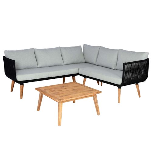 Salon De Jardin Canapé Pour Extérieur Avec Table En Bois D'acacia Revêtement Coussins Gris Clair 0