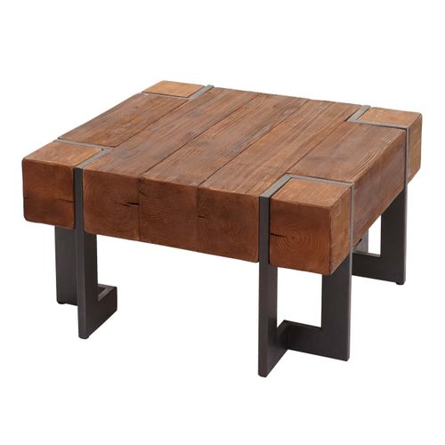 Table Basse Table De Salon En Bois De Sapin Marron Pieds En Métal 70 X 70 Cm 04_0008418
