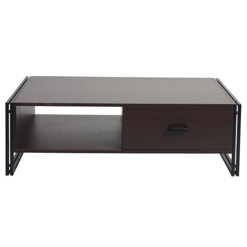 Table Basse Table D'appoint Avec Deux Tiroirs 41 X 120 X 60 Cm En Métal Et Mdf Marron Foncé 04_000