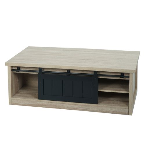 Table Basse Table D'appoint Avec Porte Coulissante 6 Compartiments De Rangement Aspect Bois Métal