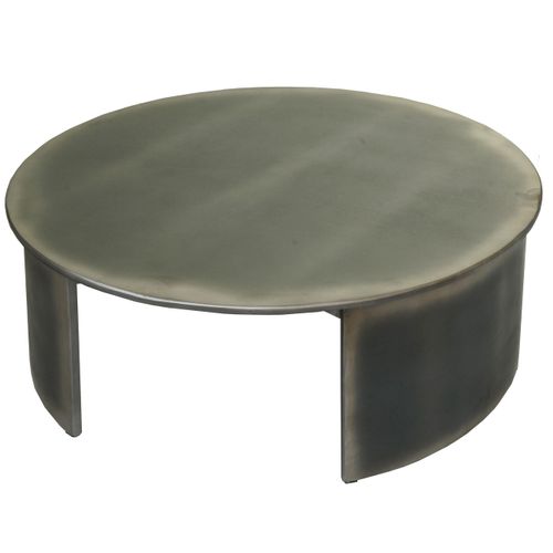 Table Basse Table D'appoint Design Industriel Ronde Diamètre 80 Cm En Bois Aspect Métal Brossé 04_