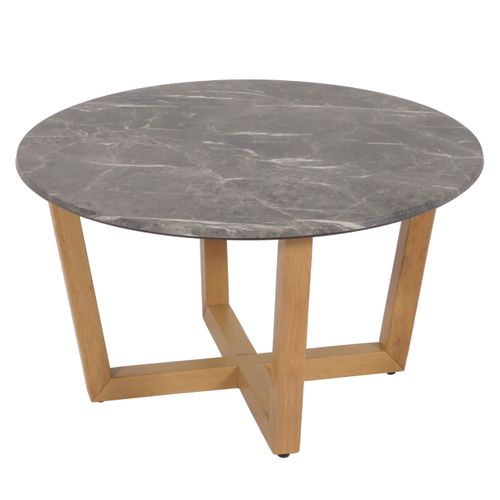 Table Basse Table D'appoint En Bois Et Hpl Diamètre 80 Cm Aspect Marbre/pierre Cadre Clair 04_0008