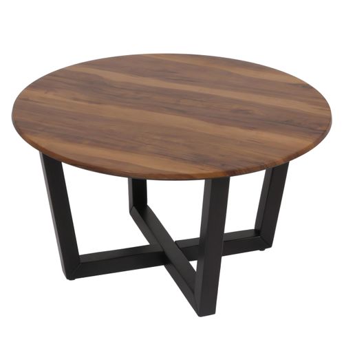 Table Basse Table D'appoint En Bois Diamètre 80 Cm Hpl Aspect Bois De Sesham Cadre Foncé 04_000846