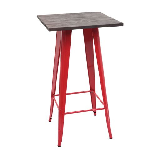 Table De Bar Avec Plateau En Bois Et Métal Rouge Design Industriel Repose-pieds 107 X 60 X 60 Cm 0