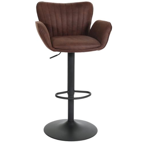 Tabouret De Bar X1 Pivotant Avec Accoudoir Repose-pieds Rotatif En Tissu Marron Foncé Base Métal