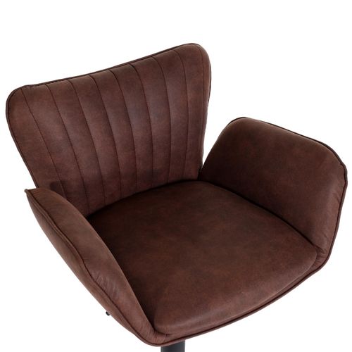 Tabouret De Bar X1 Pivotant Avec Accoudoir Repose-pieds Rotatif En Tissu Marron Foncé Base Métal