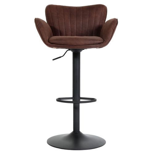 Tabouret De Bar X1 Pivotant Avec Accoudoir Repose-pieds Rotatif En Tissu Marron Foncé Base Métal