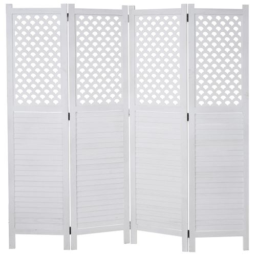Paravent 4 Panneaux Cloison De Séparation 170 X 161 Cm En Bois Blanc 04_0008629