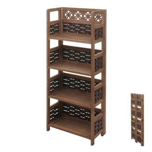 Étagère Sur Pied Pliable 4 Niveaux Cadre En Bois Tissage En Polyrotin 110 Cm Marron Foncé 04_00086