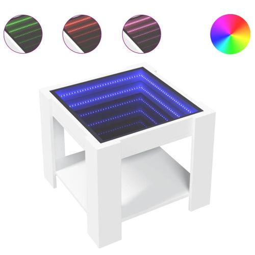 Table Basse De Salon Design Moderne Avec LED 53 X 53 X 45 Cm Bois D'ingénierie Blanc Dec037386
