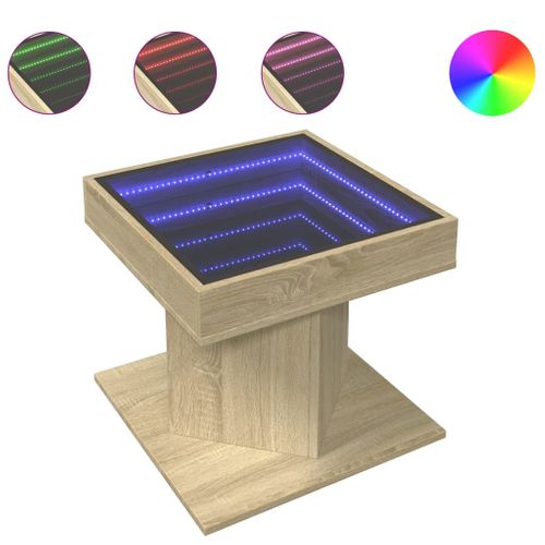 Table Basse De Salon Design Moderne Avec LED 50 X 50 X 45 Cm Bois D'ingénierie Couleur Chêne Et Ve