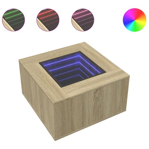 Table Basse De Salon Design Moderne Avec LED 60 X 60 X 40 Cm Bois D'ingénierie Et Verre Dec037417