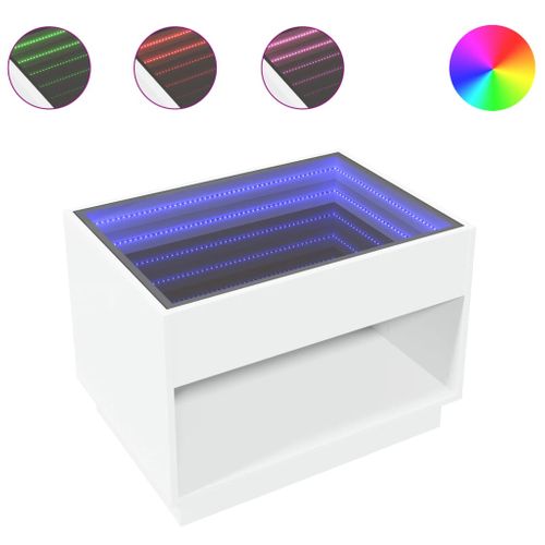 Table Basse De Salon Avec Étagère Design Moderne Avec LED Infini 70 X 50 X 50 Cm Bois D'ingénierie