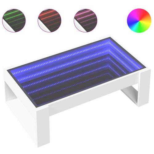 Table Basse De Salon Design Moderne Avec LED 90 X 53 X 30 Cm Bois D'ingénierie Blanc Et Verre Dec0