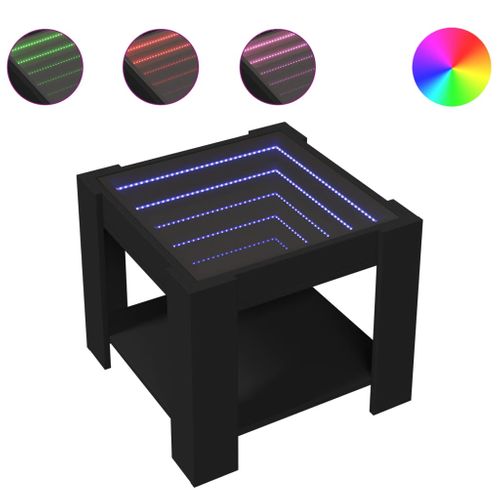 Table Basse De Salon Design Moderne Avec LED 53 X 53 X 45 Cm Bois D'ingénierie Noir Et Verre Dec03