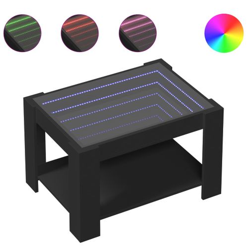 Table Basse De Salon Design Moderne Avec LED 73 X 53 X 45 Cm Bois D'ingénierie Noir Et Verre Dec03