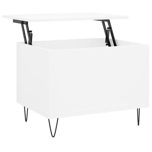 Table Basse Avec Plateau Relevable Design Moderne 60 X 44,5 X 45 Cm Bois D'ingénierie Blanc Et Mét