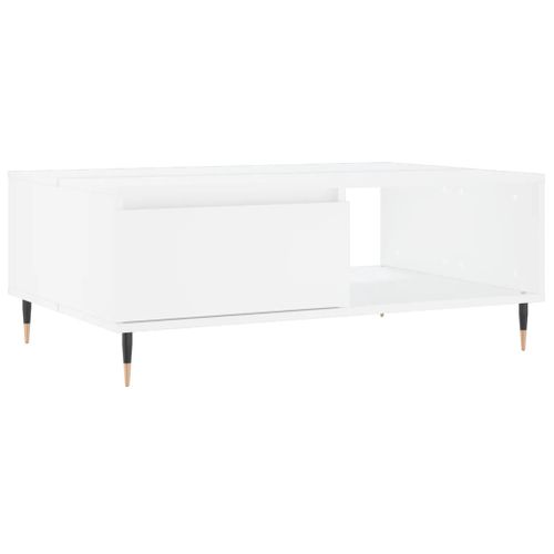 Table Basse Avec 2 Compartiments Design Moderne 90 X 60 X 35 Cm Bois D'ingénierie Blanc Et Fer Dec