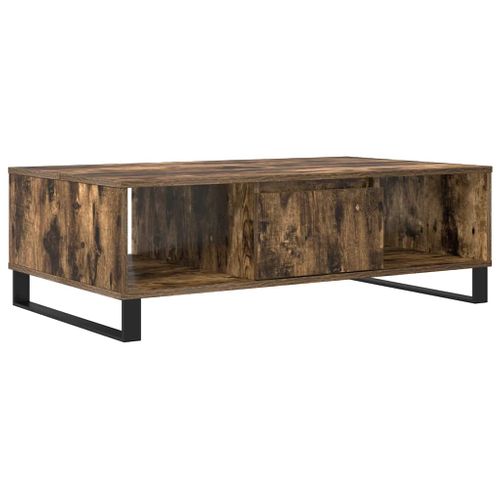 Table Basse Design Rustique Avec 3 Compartiments 104 X 60 X 35 Cm Bois D'ingénierie Marron Et Fer