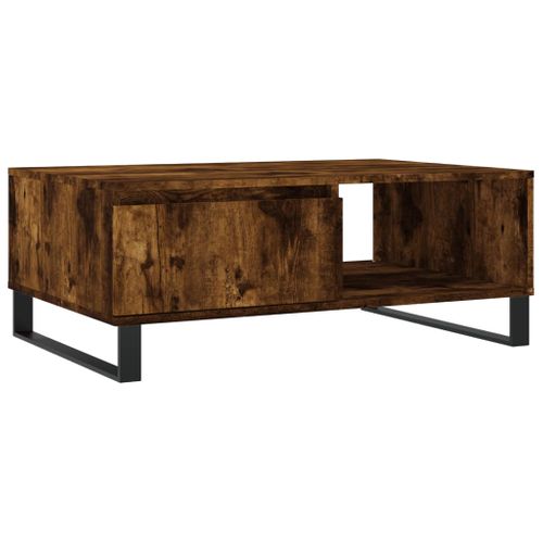 Table Basse Design Rustique Avec 2 Compartiments 90 X 60 X 35 Cm Bois D'ingénierie Marron Et Fer D