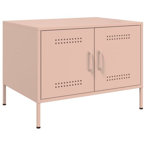 Table Basse Avec Deux Compartiments Design Industriel Moderne 68 X 50 X 50,5 Cm Acier Rose Dec0399