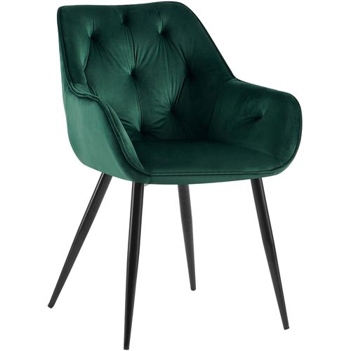 Chaise De Salle à Manger Avec Revêtement En Velours Vert Cadre Métal Noir Style Moderne Et Contemp