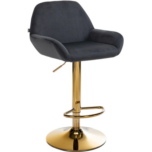 Tabouret De Bar X1 Avec Repose-pieds Et Accoudoirs En Velours Noir Piètement En Trompette Métal