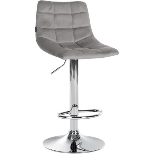 Tabouret De Bar X1 Moderne En Velours Gris Motif Matelassé Piètement Trompette Métal Chromé 10_000