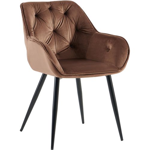 Chaise De Salle à Manger Avec Revêtement En Velours Marron Cadre Métal Noir Style Moderne Et Conte