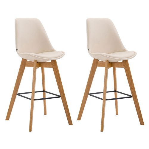 Lot De 2 Tabourets De Bar Style Scandinave Avec Dossier En Similicuir Crème Et Structure En Bois