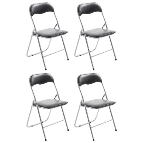 Lot De 4 Chaises D'appoint Cuisine Pliable En Métal Argenté Et Pvc Noir 10_0005956