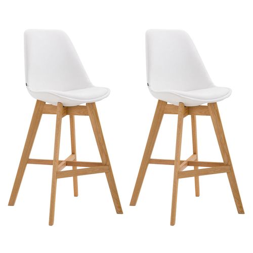 Lot De 2 Tabourets De Bar Scandinaves Coque Plastique Et Pvc Blanc Et Pieds En Bois Massif 10_0005