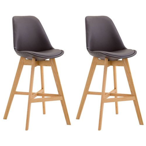 Lot De 2 Tabourets De Bar Scandinaves Coque Plastique Et Pvc Marron Et Pieds En Bois Massif 10_000