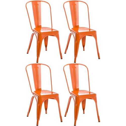 Lot De 4 Chaises De Salle à Manger Empilable Avec Dossier Style Industriel En Métal Orange 10_0005