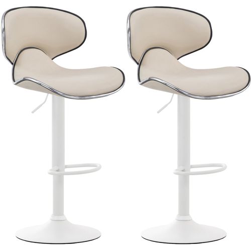 Lot De 2 Tabourets De Bar Sièges Modernes Aux Lignes Ondulées En Pvc Crème Pied Trompette Métal
