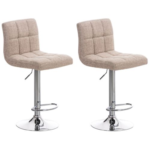 Lot De 2 Tabourets De Bar Design Rétro Moderne Surpiqûres Carrées En Tissu Crème Et Métal Chromé 1