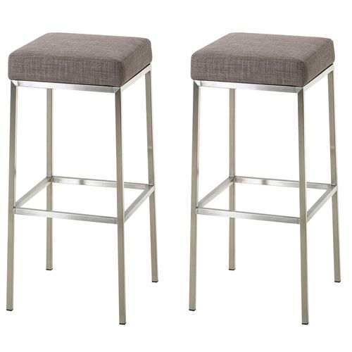 Lot De 2 Tabourets De Bar Avec Repose-pieds Assises Carrées Hauteur 83 Cm En Tissu Gris Et Acier
