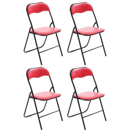 Lot De 4 Chaises D'appoint Cuisine Pliable En Métal Noir Et Pvc Rouge 10_0006160