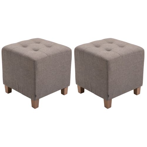 Lot De 2 Poufs Carrés En Tissu Taupe Avec Pieds En Bois 45x45 Cm – Assise Capitonnée Élégante 10_0