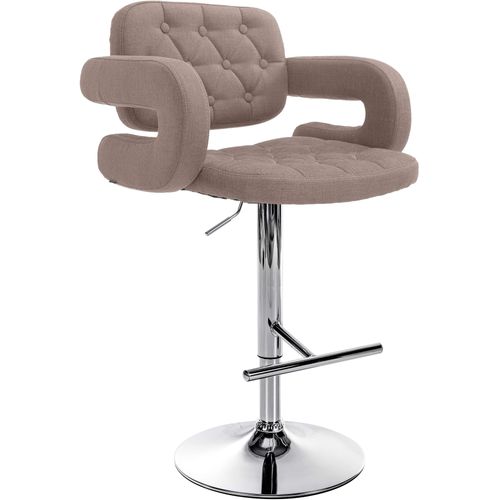 Tabouret De Bar X1 Design Moderne Assise Capitonnée Tissu Taupe Pied Métal Chromé 10_0006289