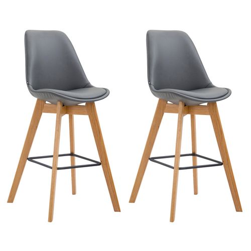 Lot De 2 Tabourets De Bar Style Scandinave Avec Dossier En Similicuir Gris Et Structure En Bois