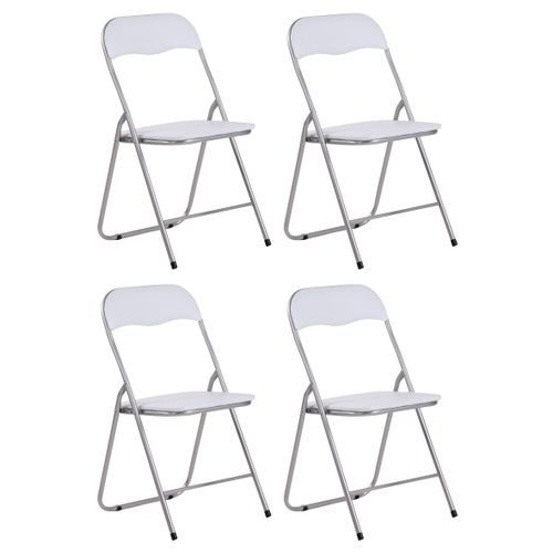 Lot De 4 Chaises D'appoint Cuisine Pliable En Métal Argenté Et Pvc Blanc 10_0006374