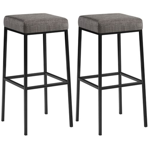 Lot De 2 Tabourets De Bar Avec Repose-pieds Assises Carrées Hauteur 83 Cm En Tissu Gris Et Métal