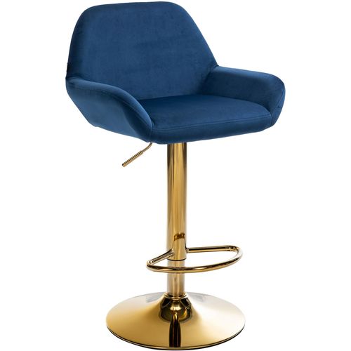 Tabouret De Bar X1 Avec Repose-pieds Et Accoudoirs En Velours Bleu Piètement En Trompette Métal Do
