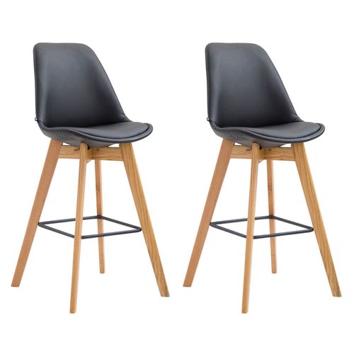 Lot De 2 Tabourets De Bar Style Scandinave Avec Dossier En Similicuir Noir Et Structure En Bois